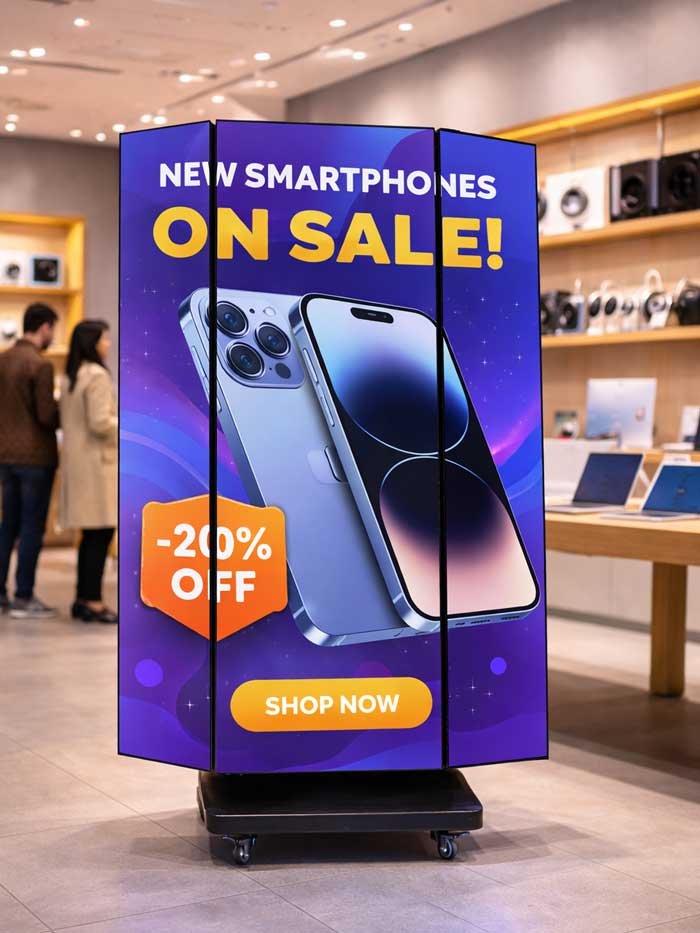 Écran d'affichage LED tri-pliant double face